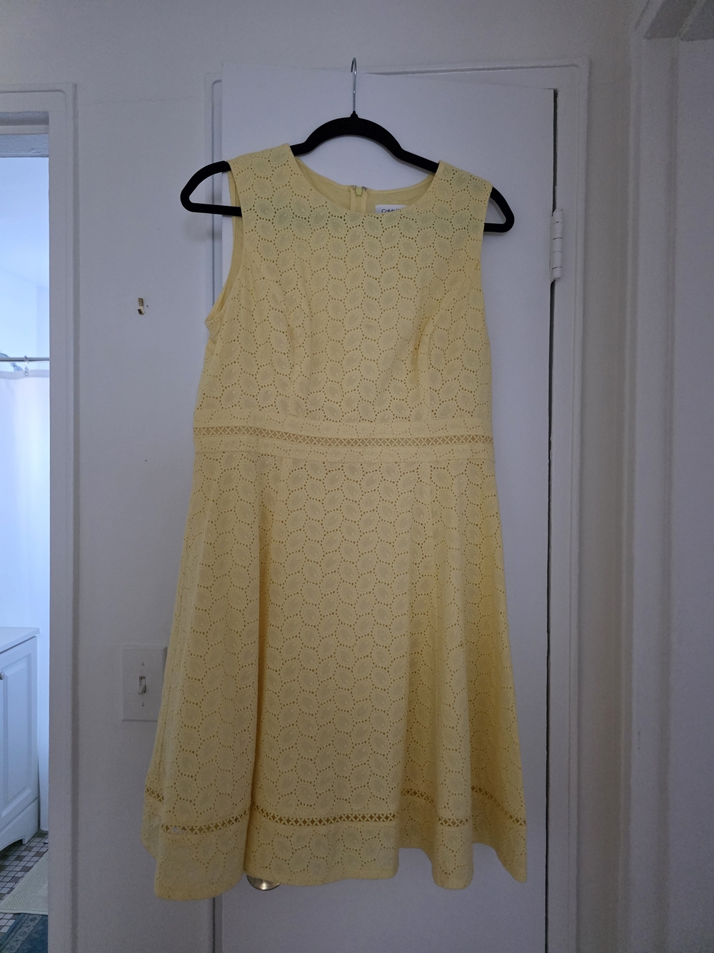 Calvin Klein Yellow Eyelet Fit-and-Flare Dress